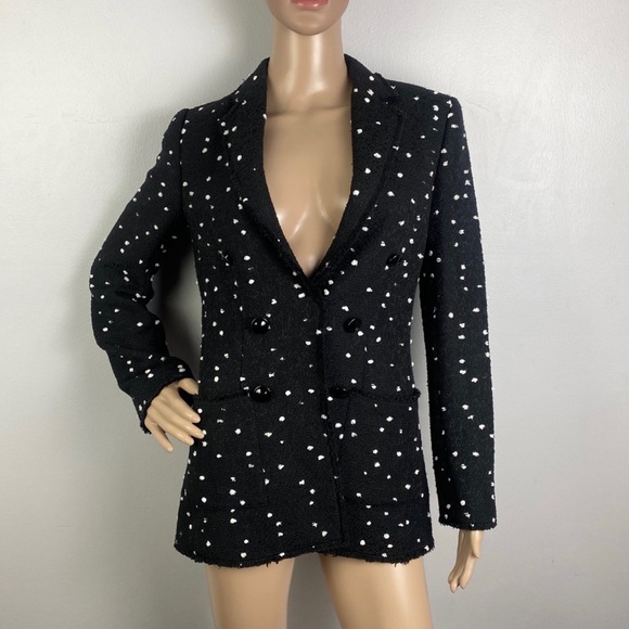 REBECCA TAYLOR BLACK BOUCLE DOT TWEED BLAZER - Picture 2 of 10